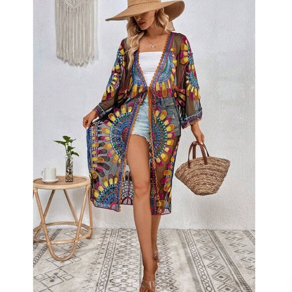 Summer in Posh C 🔆 | Euro Style Summer Beach Colorful Embroidery Kimono - Picture 7 of 9